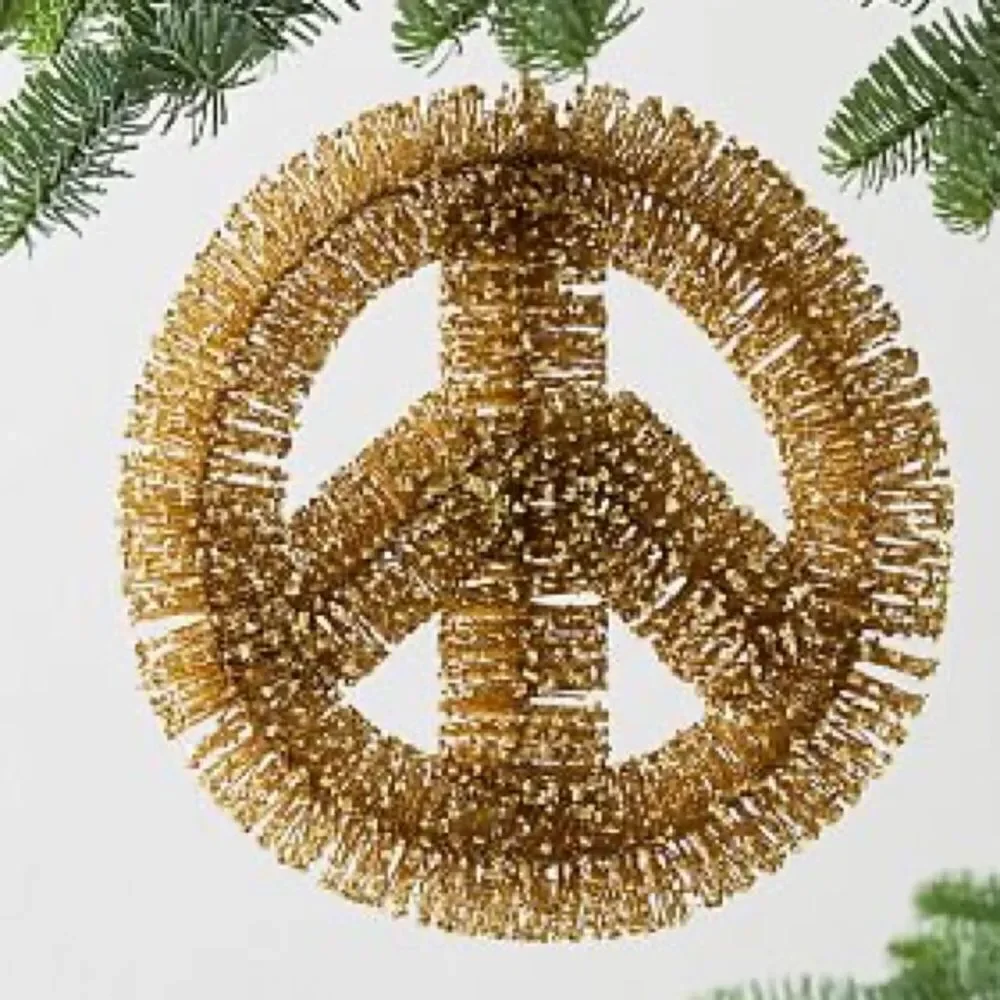 Pottery Barn Gold Tinsel Peace Sign